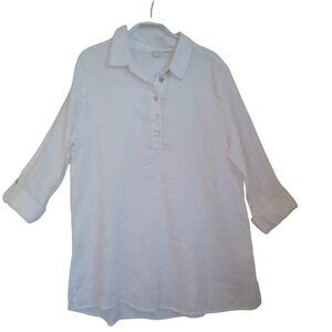 Joie White Linen Blouse Tunic Style Roll Tab Sleeves Womens Large